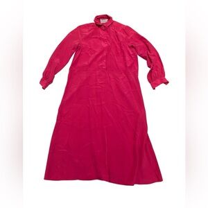 RARE Vintage 80s Rino Rossi 100% Silk Fuschia Long-Sleeve Shirt Dress Size 10